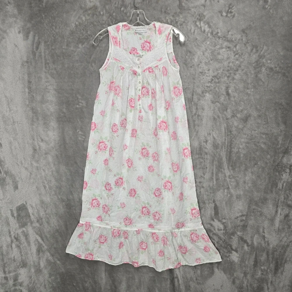 Eileen West Nightgown Dress Women XS Floral Cotton Dobby Sleeveless Coquette